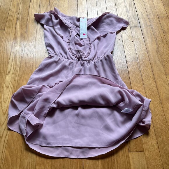 Parker Size S Dusty Blush Pink Sleeveless Ruffle Tiered Halter Mini Dress NWT - Picture 7 of 16